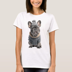 T-shirt Adorable Bouledogue Français en tricot d'hiver con