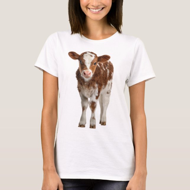 T-shirt Adorable Calf Portrait on Burlap (Devant)