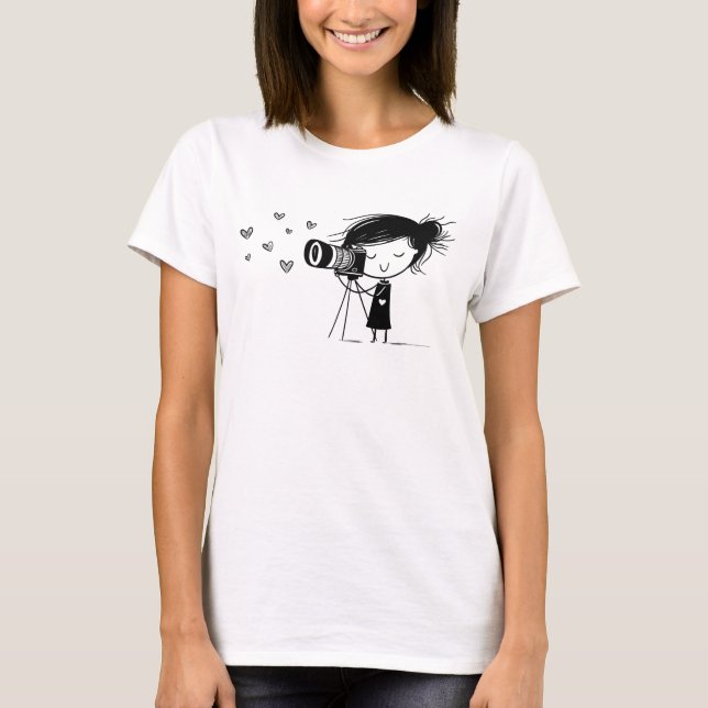 T-shirt Adorable Camera Girl with Hearts Funny Photographe (Devant)