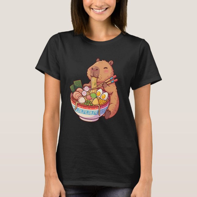 T-shirt Adorable Capybara Eating Ramen Noodles Kawaii Desi (Devant)