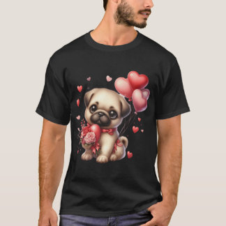 T-shirt Adorable carlin avec un beau cœur et des roses