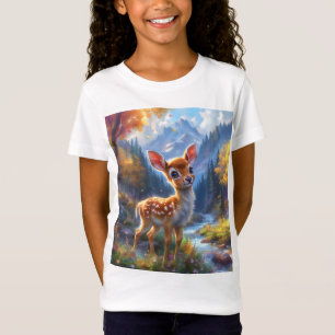 T-Shirt Adorable Cerf de Bébé dans une forêt enchantée