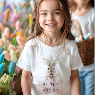 T-Shirt Adorable Chasse Rose Enfants Lapin Pâques