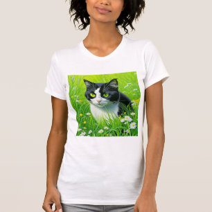 T-shirt Adorable Chat assis dans un champ de marguerites