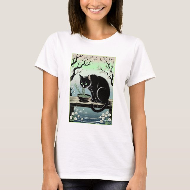 T-shirt Adorable Chat Mangeant du Ramen (Devant)