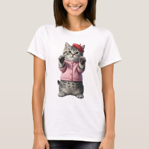 T-shirt Adorable chaton tabby gris portant un cardigan ros