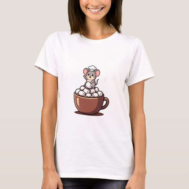T-shirt Adorable Chef Mouse Waving from a Marshmallow (Devant)