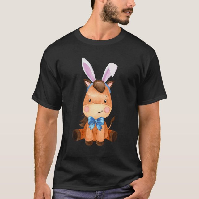 T-shirt Adorable Cheval de Pâques Lapin Oreilles Cheval Bo (Devant)