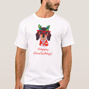 T-shirt adorable chien de Noël Howlidays Doxie Dachshund F