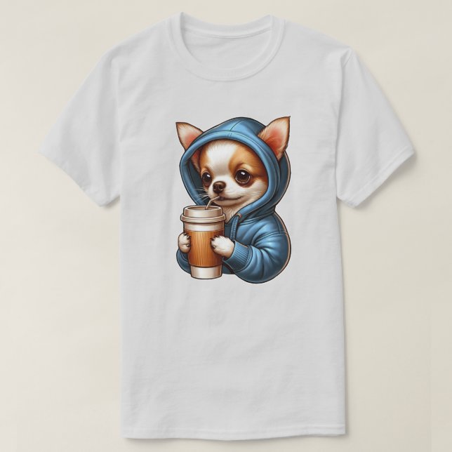 T-shirt Adorable Chihuahua Boire du café de la Coupe (Design devant)