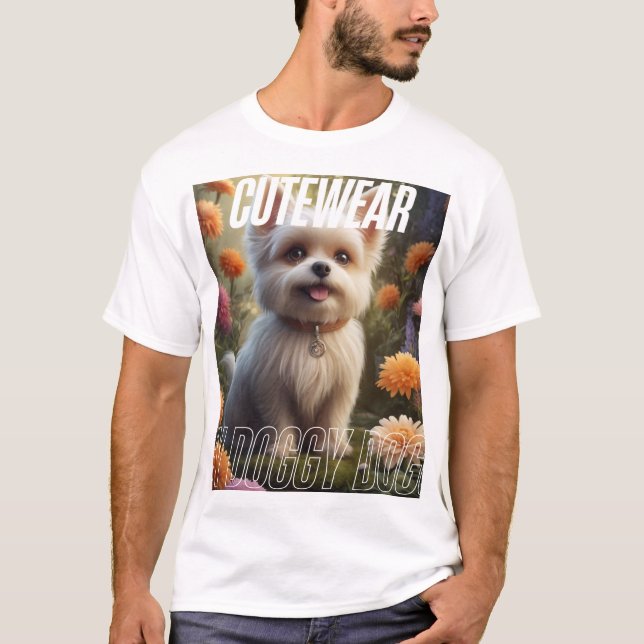 T-shirt Adorable chiot dans Floral Garden - Cute Aesthe (Devant)