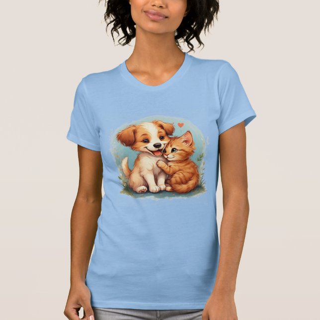 T-shirt Adorable Chiot et Kitten Accrochage (Devant)