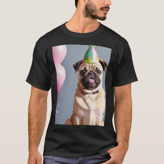 T-shirt Adorable chiot Pug à une fête d'anniversaire avec