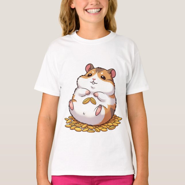 T-shirt Adorable Chubby Hamster Sitting on Pile of Seeds (Devant)