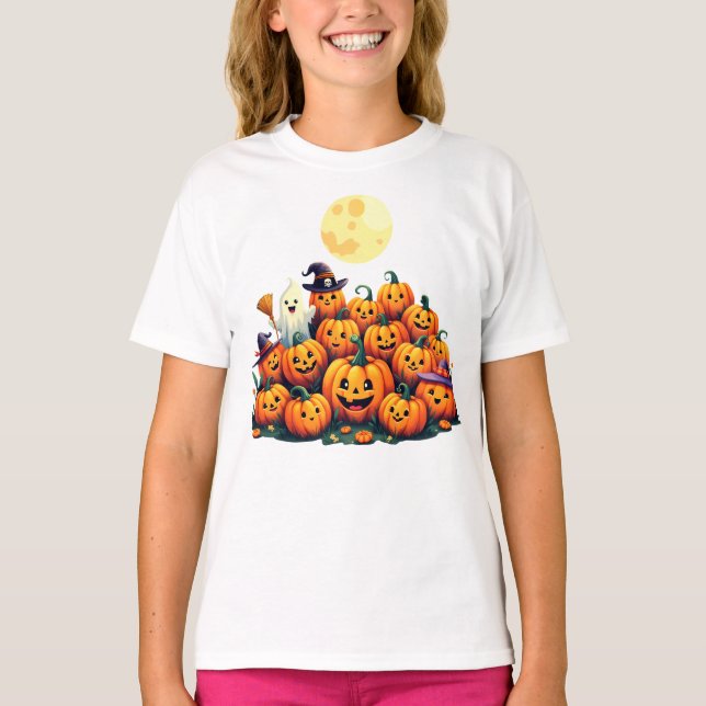T-shirt Adorable Citrouilles d'Halloween avec des visages  (Devant)