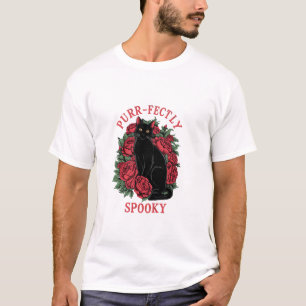 T-shirt Adorable Cute Floral Chat Noir Entièrement Éffraya