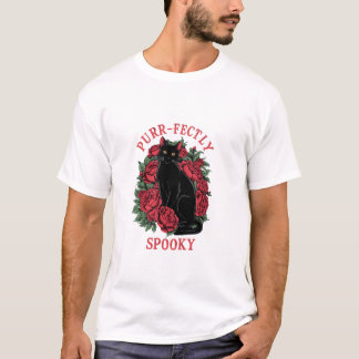 T-shirt Adorable Cute Floral Chat Noir Entièrement Éffraya