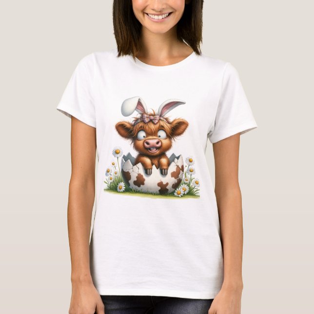 T-shirt Adorable Drôle Cartoon de Pâques Bébé Vache (Devant)