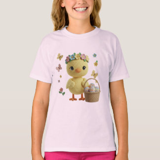 T-shirt Adorable Easter Chick with Floral Crown and Eggs
