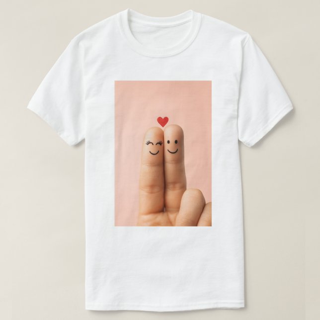 T-shirt Adorable Finger Couple Art, Cute Finger Faces (Design devant)