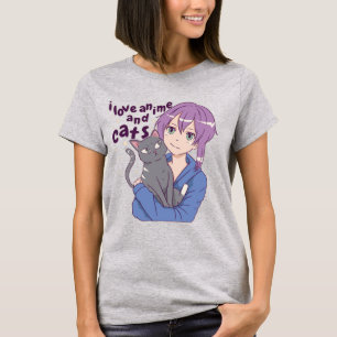 T-shirt Adorable I Love Anime and Cats