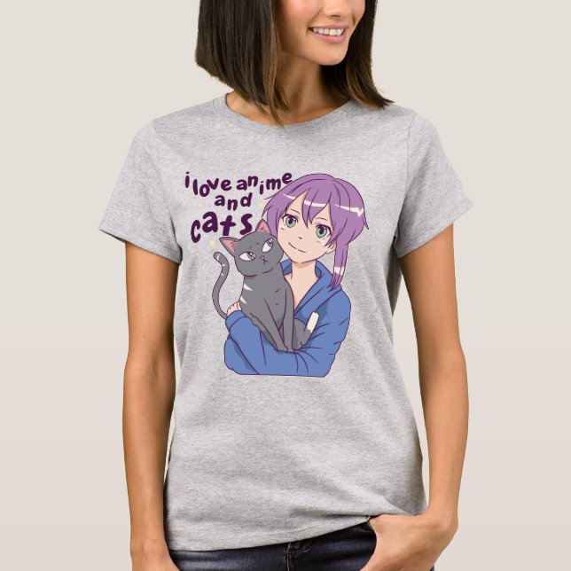 T-shirt Adorable I Love Anime and Cats (Devant)