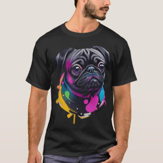 T-shirt Adorable illustration aquarelle de Carlin noir - G