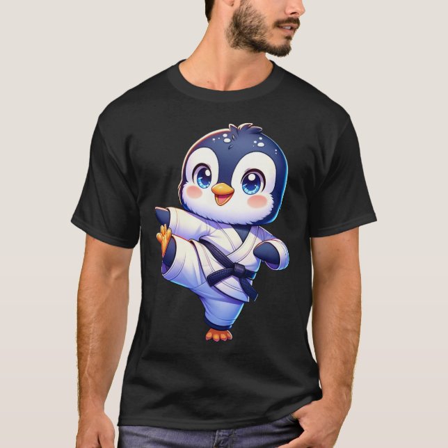 T-shirt Adorable Karate Penguin Crane Kick Pose (Devant)