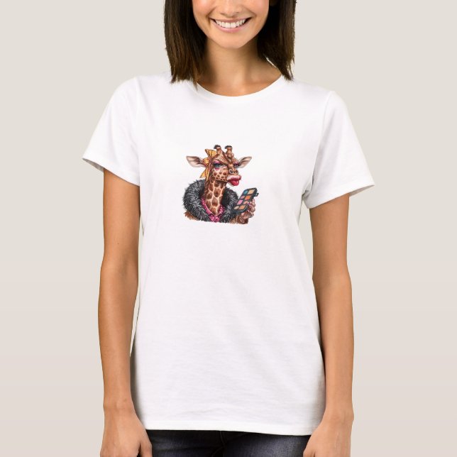 T-shirt Adorable Lady Giraffe Application Maquillage Avec  (Devant)