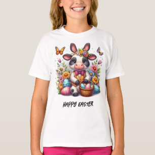 T-shirt Adorable Lapin de vache de Pâques avec des oeufs