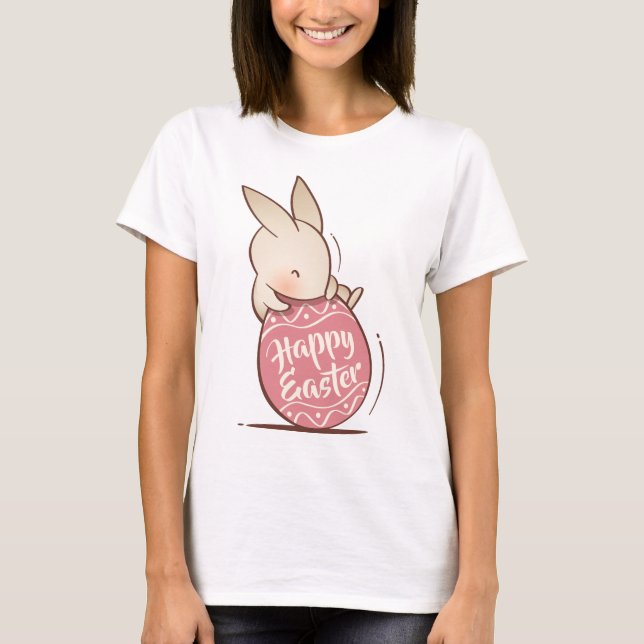 T-shirt Adorable Lapin rose Oeuf de Pâques (Devant)