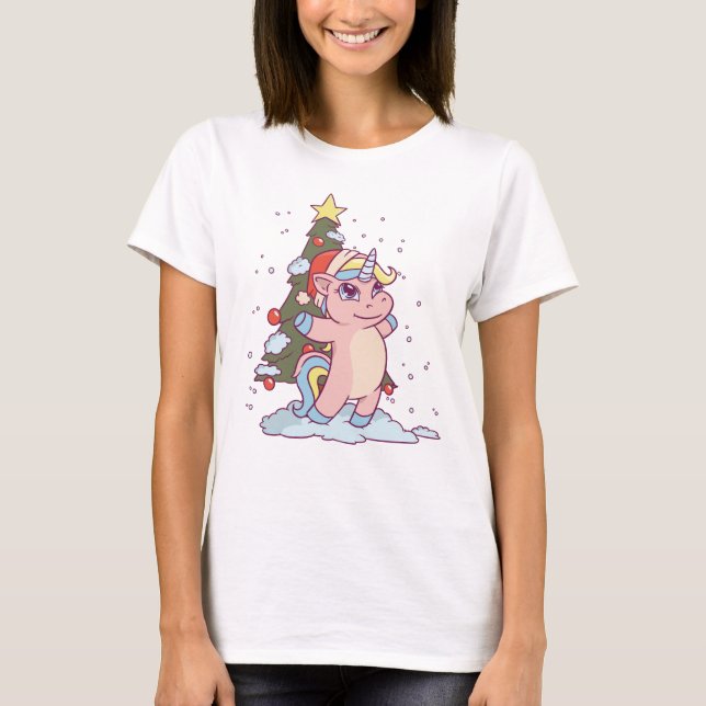 T-shirt adorable licorne de Noël (Devant)