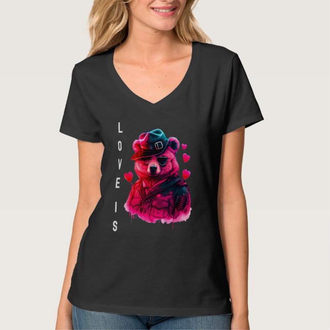 T-shirt Adorable Love is With Heart Animal Valentine's day (Devant)