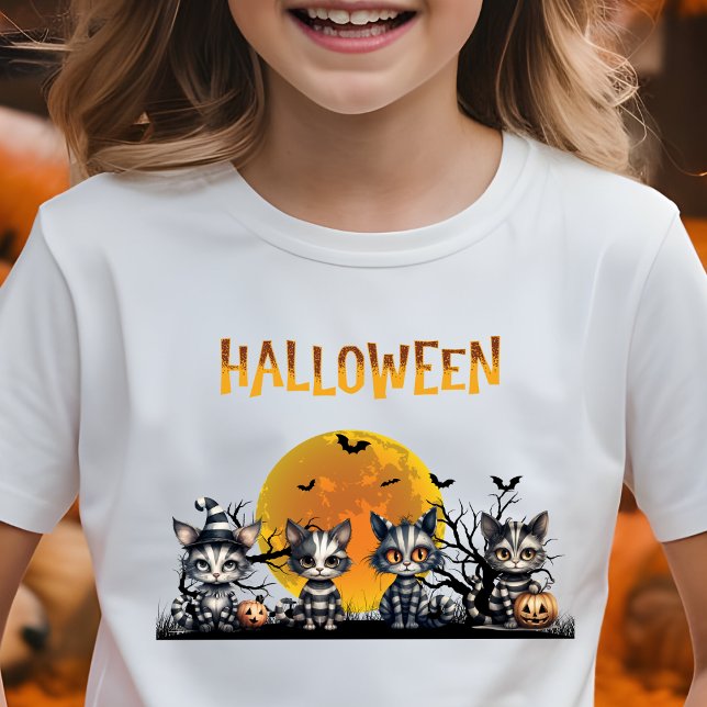 T-Shirt Adorable Lune Éffrayante Halloween Fantôme Kittens (Créateur téléchargé)