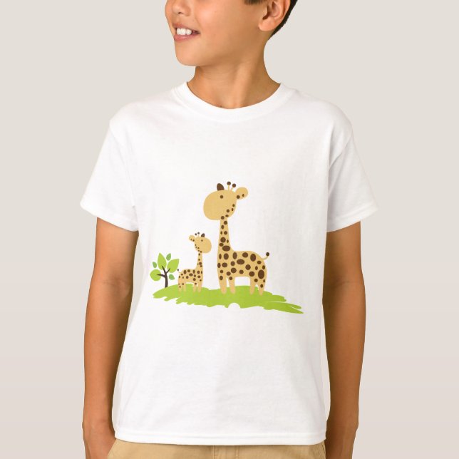 T-shirt Adorable maman & bébé Giraffe Vert & Jaune (Devant)