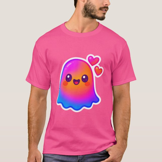 T-shirt Adorable Neon Kawaii Ghost avec Gradient et (Devant)