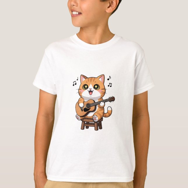 T-shirt Adorable Orange Tabby Cat Playing Acoustic Guitar (Devant)