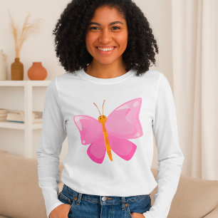 T-shirt adorable Papillon de dessin rose