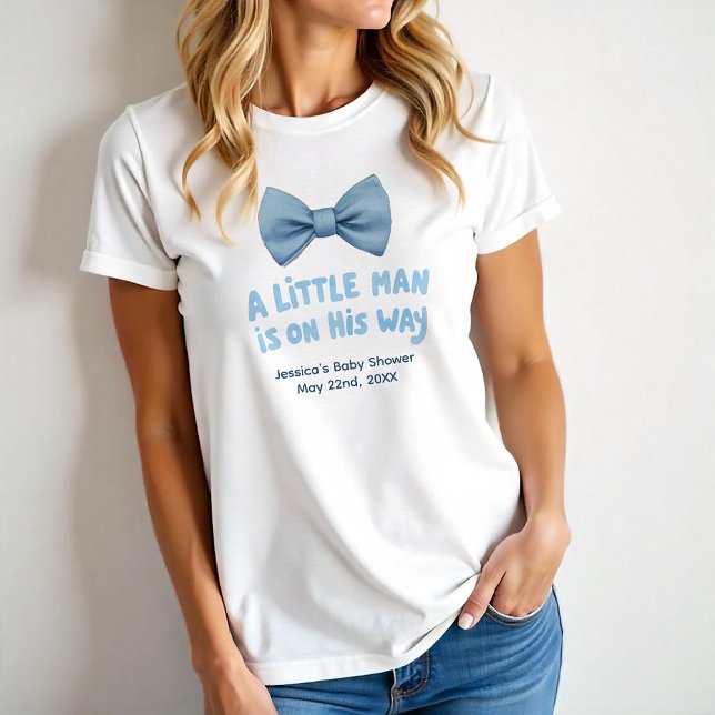 T-shirt Adorable Petit Homme Baby shower Bleu Bow Cravate (Little Man Baby Shower Tee)