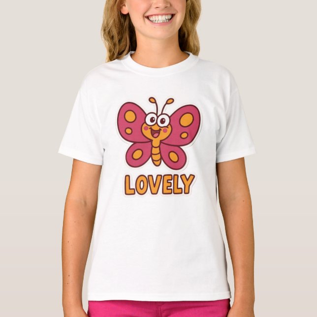 T-shirt Adorable Pink Butterfly  Cute Cartoon Insect Art  (Devant)