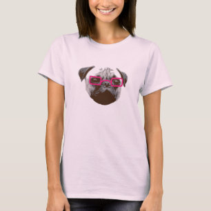 T-shirt Adorable Pug Hipster avec Lunettes Roses