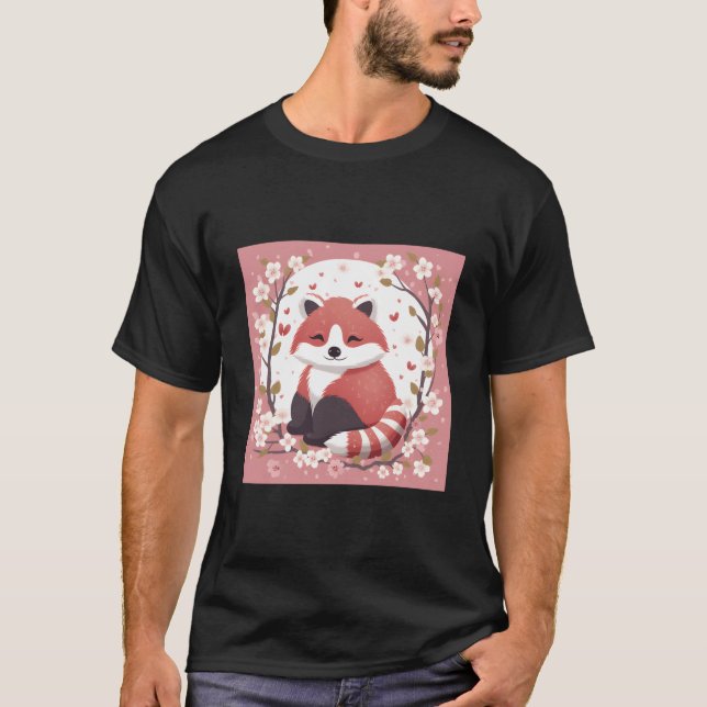 T-shirt Adorable Red Panda Cherry Blossom Garden Charming  (Devant)
