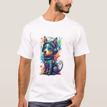 Adorable space pup in a retro astronaut suit