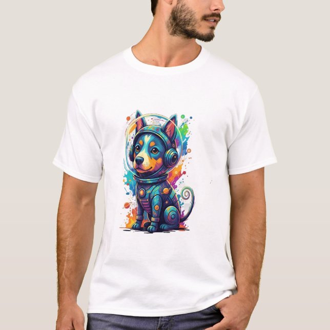 T-shirt Adorable space pup in a retro astronaut suit (Devant)