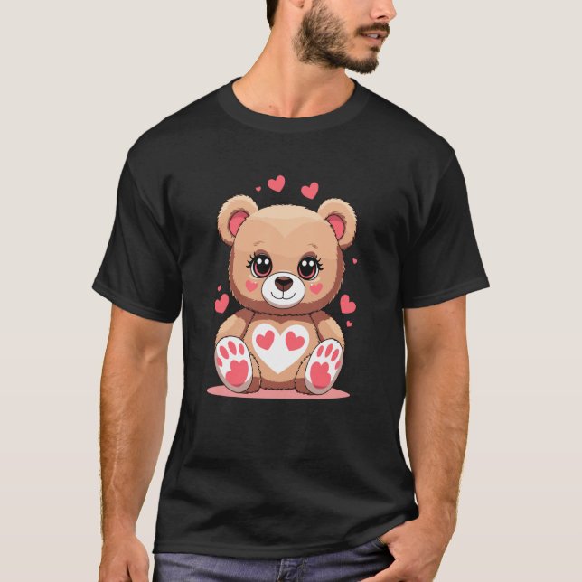 T-shirt Adorable Teddy Bear with Hearts Romantic Valentine (Devant)