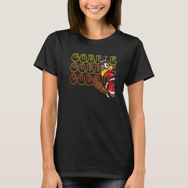 T-shirt Adorable Thanksgiving Turkey Giving Peace Sign   (Devant)