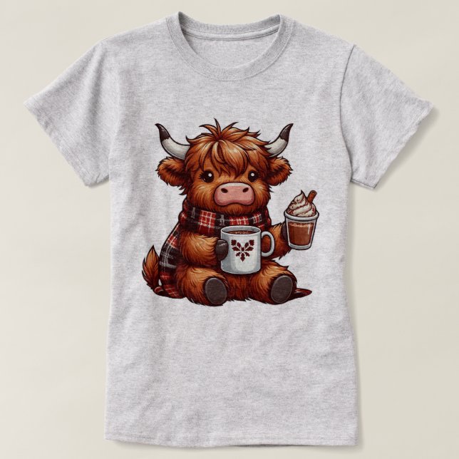T-shirt Adorable Vache Highland Profitant De Boissons Conf (Design devant)