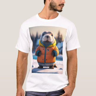 T-shirt Adorable Walrus en manteau d'hiver jaune