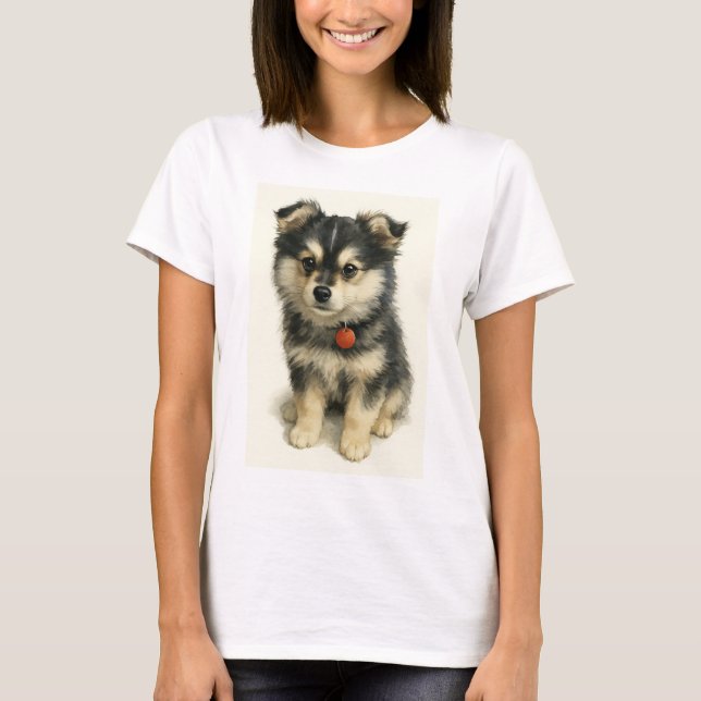 T-shirt Adorable Watercolor Pomchi Puppy Portrait  (Devant)