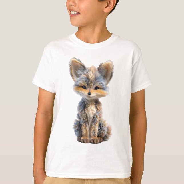T-shirt Adorables Renardeaux Gris et Brun Clair (Devant)